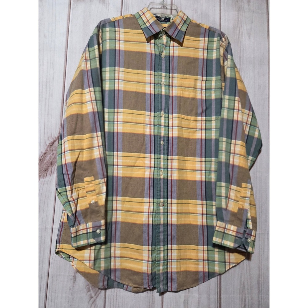 Daniel Cremieux Classics Mens Medium Yellow Green Plaid Cotton Button Down Shirt